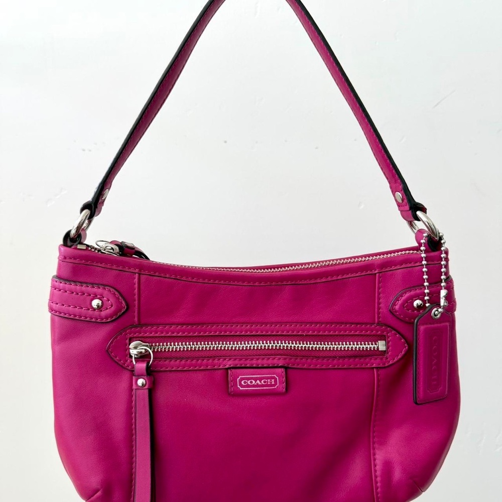 Coach Pink Leather Shoulder Bag with Silver Hardware